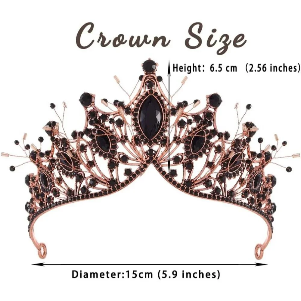 Baroque Black Crown Rhinestone Tiara Bridal Prom Hair Accessory for Women Girls